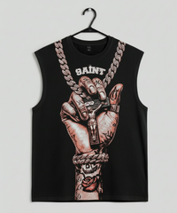 “Saint Graphic Oversized Sleeveless T-Shirt – 240 GSM French Terry Cotton”