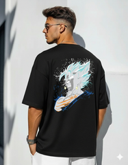 Vegito Super Saiyan Blue Oversized Box Fit T-Shirt – 240GSM Heavy Cotton (Black / Black Acid Wash)