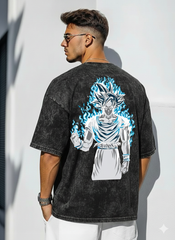 Goku Ultra Instinct Oversized Box Fit T-Shirt – LoopNet 240GSM Heavy Cotton (Black / Black Acid Wash)