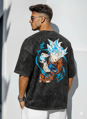 Goku Super Saiyan Blue Oversized Box Fit T-Shirt – 240GSM Heavy Cotton (Black / Black Acid Wash)