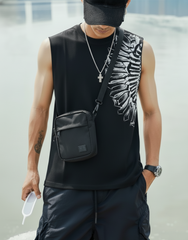 “Gothic Wing Graphic Oversized Sleeveless T-Shirt – 240 GSM French Terry Cotton”