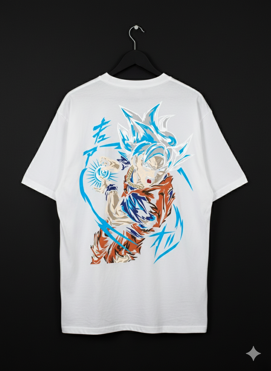 Goku Super Saiyan Blue Oversized Box Fit T-Shirt – 240GSM Heavy Cotton (Black / Black Acid Wash)