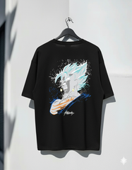 Vegito Super Saiyan Blue Oversized Box Fit T-Shirt – 240GSM Heavy Cotton (Black / Black Acid Wash)