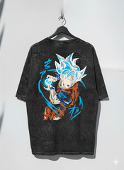 Goku Super Saiyan Blue Oversized Box Fit T-Shirt – 240GSM Heavy Cotton (Black / Black Acid Wash)