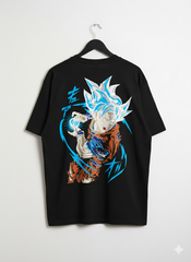 Goku Super Saiyan Blue Oversized Box Fit T-Shirt – 240GSM Heavy Cotton (Black / Black Acid Wash)