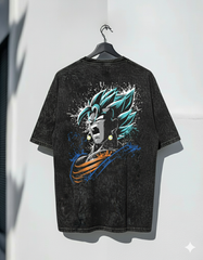 Vegito Super Saiyan Blue Oversized Box Fit T-Shirt – 240GSM Heavy Cotton (Black / Black Acid Wash)